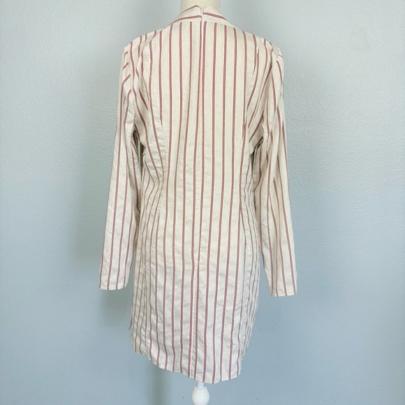 ASOS Striped Cutout Long sleeve Linen Blend Dress Cream Burgundy Sz 12 - Picture 6 of 8
